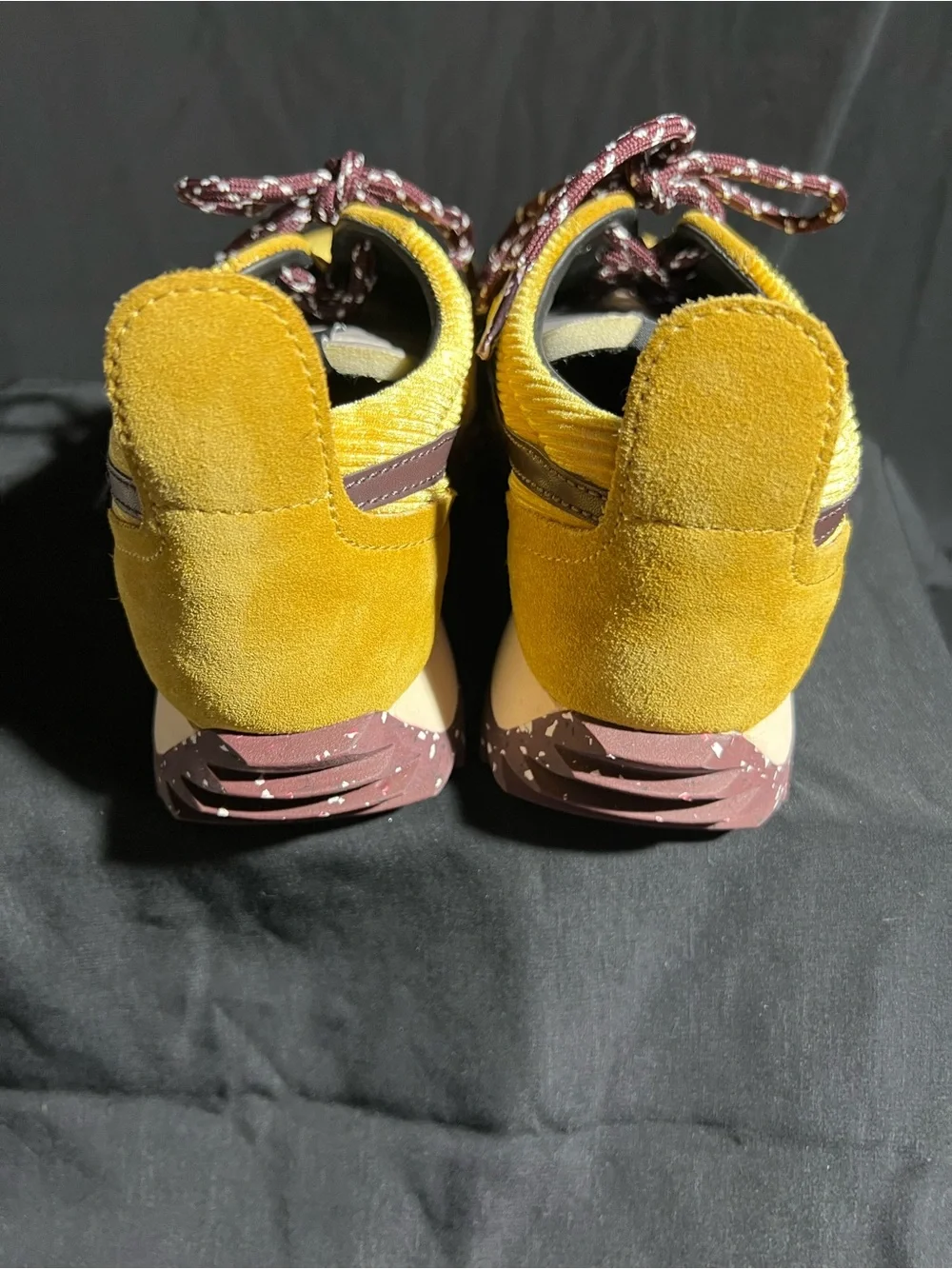rag & bone Mustard Yellow Corduroy Low-Top Sneakers with Maroon Speckled Laces